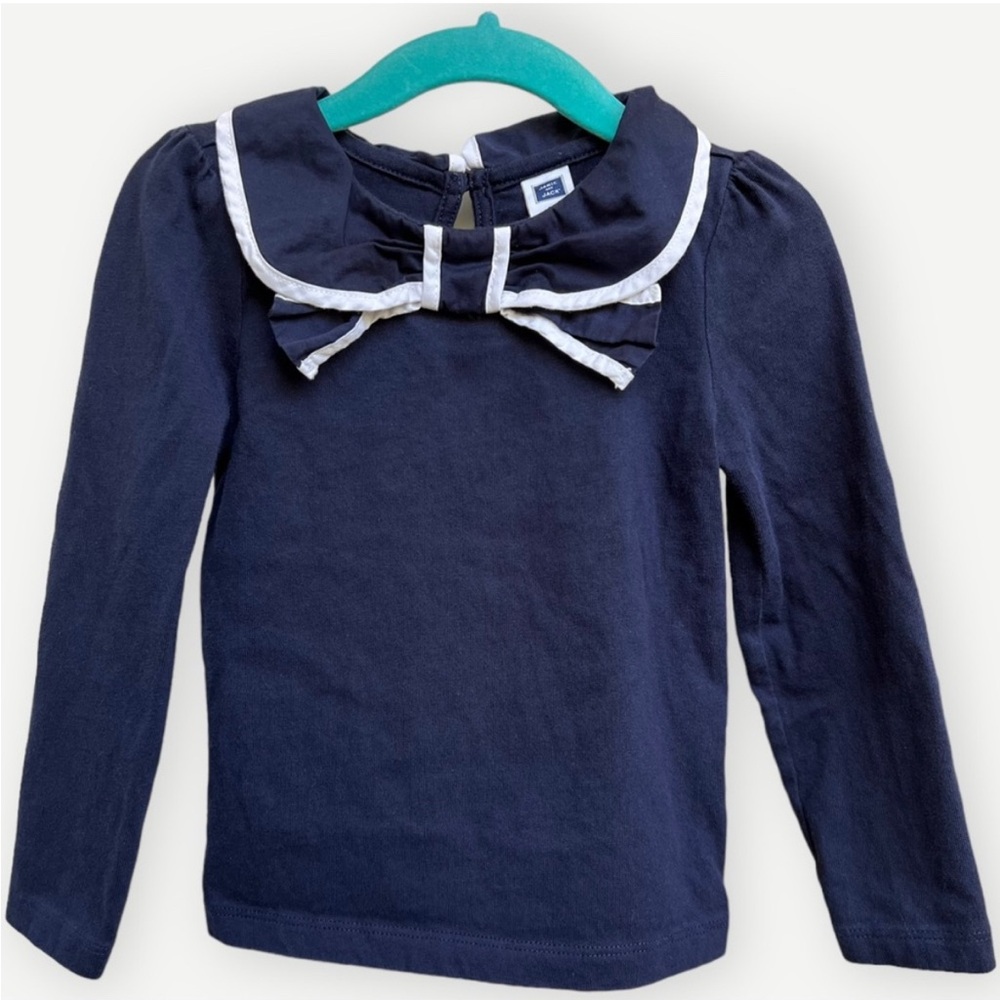 Janie and Jack Girl’s Long Sleeve Blue Bow Collared Shirt. Nautical Top. 3. 3T.